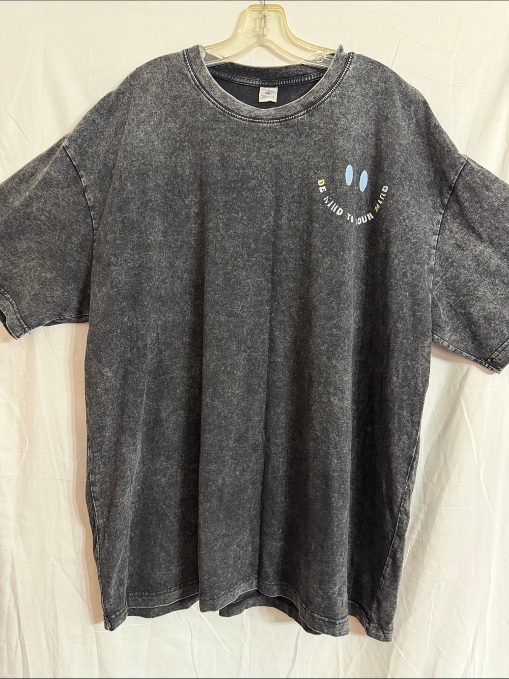 Washed Black Short Sleeve Tee with Blue Smile Graphic